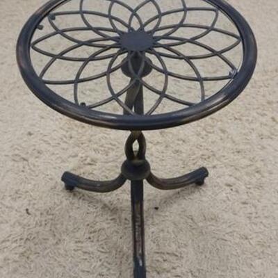 1086	IRON BASE GLASS TOP SMALL TABLE, 18 IN DIAMETER, 26 IN HIGH
