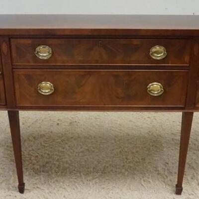 1064	HEKMAN SIDEBOARD, BANDED TOP, STRING INLAY, 2 DOORS, 2 DRAWERS, 68 IN WIDE X 18 1/8 IN DEEP X 37 IN HIGH
