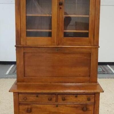 1043	STEP BACK COUNTRY FALL FRONT DESK, 2 PIECE, HAS 5 DRAWERS & 2 GLASS DOOR TOP, 39 IN WIDE X 82 1/2 IN HIGH
