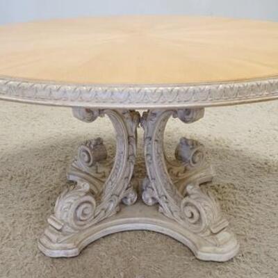 1058	CARVED PEDESTAL TABLE-BASE PAINTED WHITE, 60 IN DIAMETER, 29 3/4 IN HIGH
