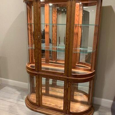 Country Oak Lighted Display Cabinet
