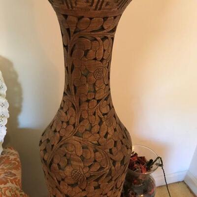 Pair Mid Century Thai hand carved lamps - Sold as pair only