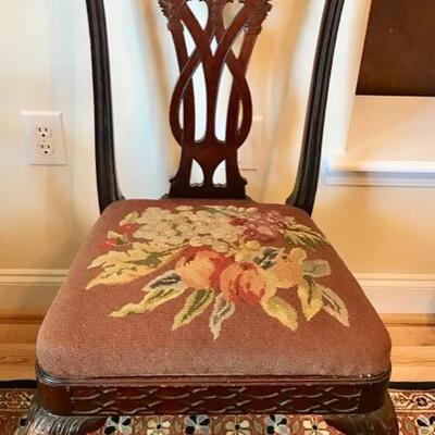 19th century Chippendale style set of 8 dining chairs with needlepoint seats and down back pillows $1200
6 side chairs & 2 armchairs