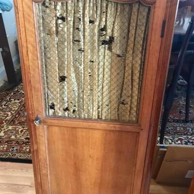 French 19th century cabinet with wire mesh insert and original silk curtain $625
 20 3/4 X 11 X 45 1/2