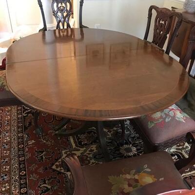 19th century Duncan Phyfe style banquet dining table with 4 leaves, center brace, and storage box for leaves $1200
without leaves 47 1/2...