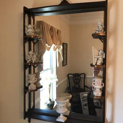Antique curio shelf  with brass trim and  mirror $195
"as is" pieces of trim need be re-glued