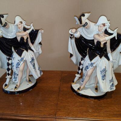 Pair of Royal Dux Bohemia 20 inch tall figurines: Carnival Masquerade Dancing Couple