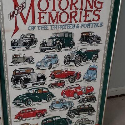 poster, framed, under glass of vintage cars