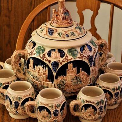 Vintage German Gerz Cider Punch bowl with eight mugs.  We have two set of these cool collectibles.