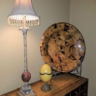 3pc Decor Lamp, Egg and Maitland Smith Plate  $150