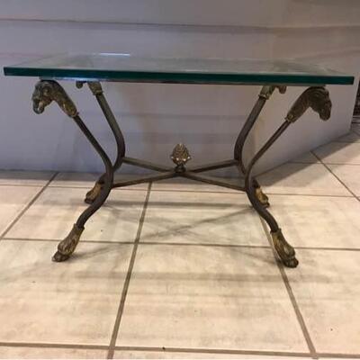 Bevel Glass and Bronze Colored Table