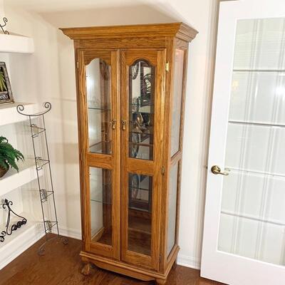 2 Door Lighted Oak Curio Cabinet measures 32