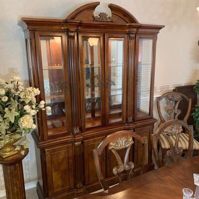 Dining Table w/6 Chairs (1 Leaf) and China Cabinet                                       Table measures 42