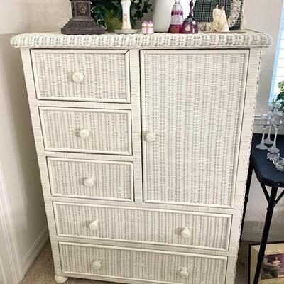 Wicker Chest (matching headboard and mirror available) measures 37