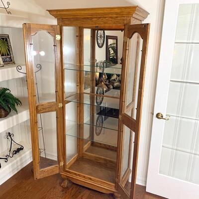 2 Door Lighted Oak Curio Cabinet measures 32