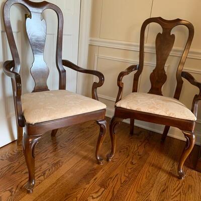 Pair of Drexel mahogany Queen Anne style armchairs