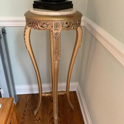 Louis XVI style pedestal, stand with a marble top