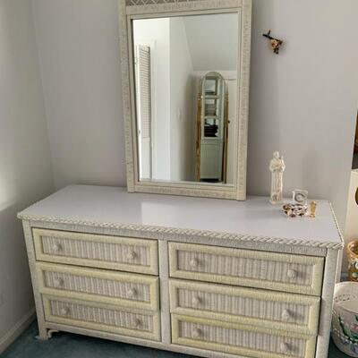 White wicker dresser and mirror