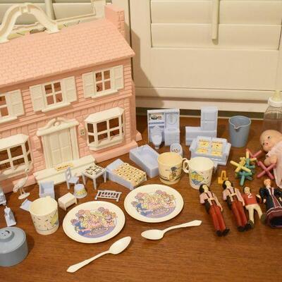 Hard Plastic Flip Down Doll House with Accessories