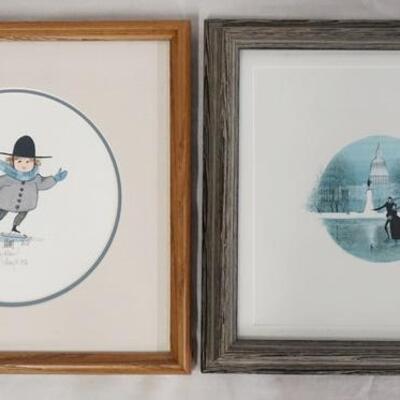 1046	LOT OF TWO SIGNED LIMITED EDITION P. BUCKLEY MOSS PRINTS; ONE DEPICTS AN ICE SKATING COUPLE & IS NO. 870/1000 THE OTHER DEPICTS AN...