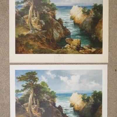 1096	LOT OF TWO THOMAS MORAN ART POSTERS BY THE NEW YORK GRAPHIC SOCIETY. BOTH ARE *MONTEREY, CALIFORNIA* & COPYRIGHT DATED 1970. LARGEST...
