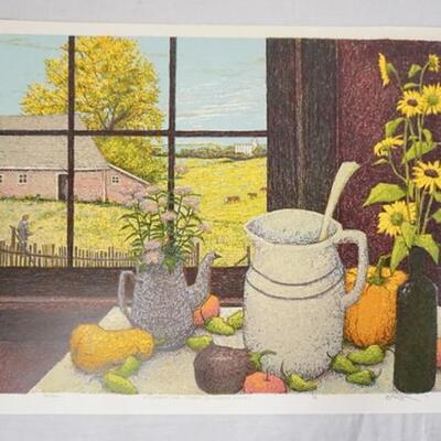 1102	SIGNED TOM BARTEK LIMITED EDITION PRINT TITLED *ANNIVERSARY TABLE-OCTOBER* NO. 96/300 PENCIL SIGNED LOWER RIGHT. 23 1/4 IN X 18 3/4...