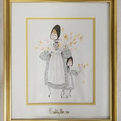 1047	SIGNED P. BUCKLEY MOSS LIMITED EDITION FRAMED PRINT OF A WOMAN & CHILD HOLDING FLOWERS NO. 702/1000. BOTH THE PRINT & THE GLASS ARE...