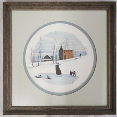1048	SIGNED P. BUCKLEY MOSS LIMITED EDITION FRAMED PRINT OF A WINTER SCENE W/ ICE SKATERS IN THE FOREGROUND. NO. 775/1000 DATED 1983.  15...