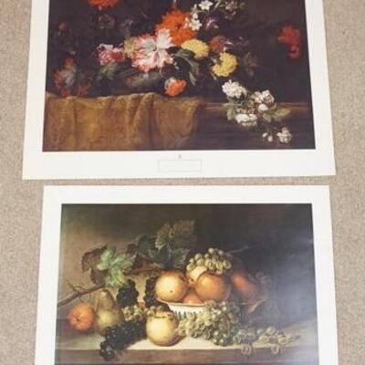 1120	LOT OF TWO ART POSTERS BY NEW YORK GRAPHIC SOCIETY; *FRUIT* BY JAMES PEALE & *FLOWER PIECE POPPIES AND MARIGOLDS* BY JEAN BAPTISTE...