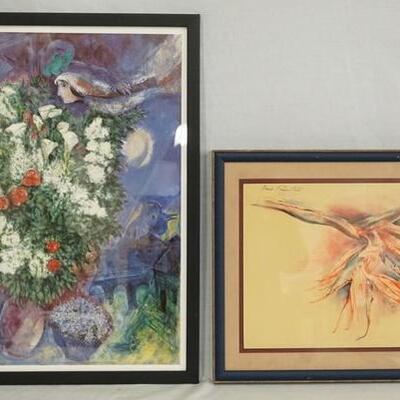 1183	LOT OF TWO FRAMED FLORAL ART PRINTS. ONE IS SIGNED THE OTHER IS A PRINT BY CHAGALL MARC. LARGEST IS 22 3/4 IN X 17 3/4 IN. INCLUDING...