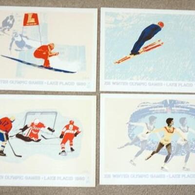 1074	LOT OF FOUR XII WINTER OLYMICS LAKE PLACID 1980 PRINTS. THEY MEASURE 25 IN X 19 IN & HAVE SOME STAINING & SLIGHT CREASING/TEARS...
