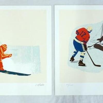 1075	LOT OF TWO XII WINTER OLYMPICS LAKE PLACID 1980 SIGNED WHEELER LIMITED EDITION PRINTS. ONE DEPICTING SKIERS IS NO. 46/500, AND...