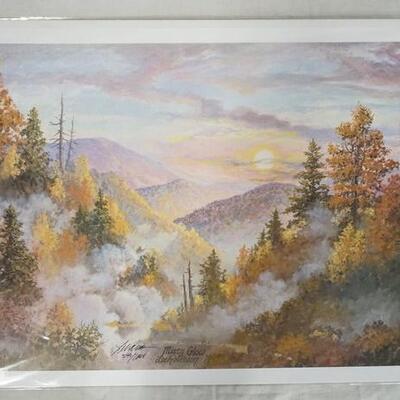 1043	SIGNED LEE ROBERSON LIMITED EDITION PRINT TITLED *MISTY GLOW* 1999 NO. 540/1000. IMAGE IS 17 1/2 IN X 25 1/2 IN 
