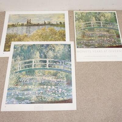 1090	LOT OF THREE CLAUDE MONET ART POSTERS. LOT INCLUDES TWO BY THE NEW YORK GRAPHIC SOCIETY; *BANKS OF THE SEINE, VETHEUIL* &...