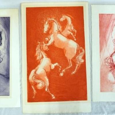 1062	LOT OF THREE SIGNED PAT GREENWALD ARTIST PROOFS DEPICTING HORSES. TWO ARE TITLED *CENTER RING* ONE IS TITLED *TRIO*. ALL ARE SIGNED...
