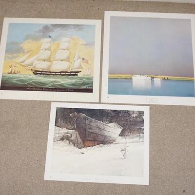 1126	LOT OF THREE ART POSTERS BY NEW YORK GRAPHIC SOCIETY OF BOATS/SHORE SCENES. LOT INCLUDES; *SEA OF SNOW* BY HUBERT SHUPTRINE,...