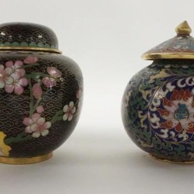 1032	TWO CLOISONNE COVERED JARS, 4 IN HIGH
