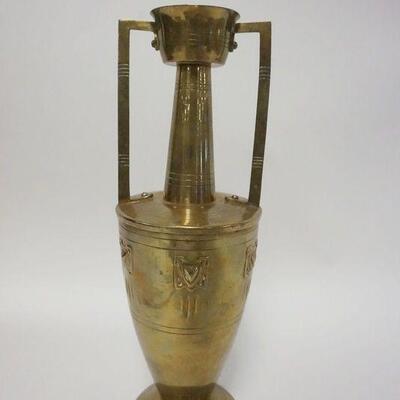 1058	ART NOUVEAU BRASS DOUBLE HANDLED VASE WITH WEIGHTED BOTTOM, 12 1/4 IN HIGH
