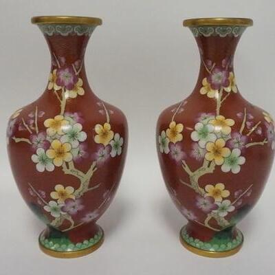 1029	TWO CLOISONNE 9 1/4 IN HIGH VASES
