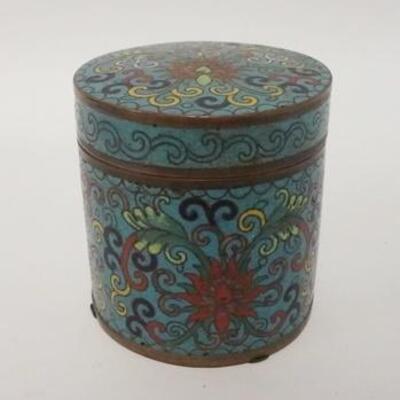 1100	CLOISONNE ROUND COVERED CONTAINER, 3 1/4 IN HIGH X 3 1/4 IN
