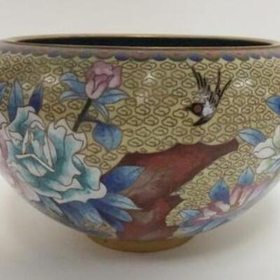1003	CLOISONNE BOWL W/FLORAL DESIGN SURROUNDING, APPROXIMATELY 5 1/4 IN HIGH X 8 1/2 IN WIDE
