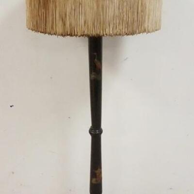 1091	BLACK LACQUERED FLOOR LAMP W/ASIAN DESIGNS, SHADE WORN
