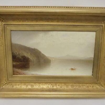 1011	JOHN WILLIAM CASILEAR OIL ON CANVAS, *SHAD FISHING ON LAKE GEORGE*, 18 IN X 10 1/4 IN IMAGE SIZE
