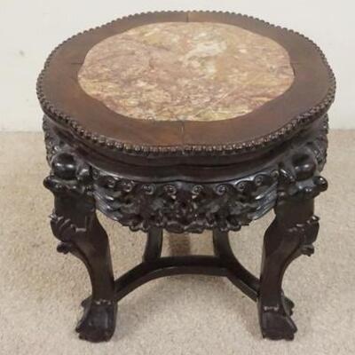 1016	CARVED ASIAN STAND W/INSET BROWN MARBLE, 18 IN HIGH X 17 IN WIDE
