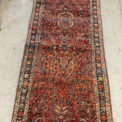 1050	ORIENTAL RUNNER, END CUT,  SEW REATTACHED NEAR END, 2 FT 9  IN X 9 FT 3 IN
