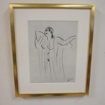 1056	FRAMED DRAWING OF NUDE WOMAN SIGNED AND DATED, IMAGE SIZE 9 3/4 IN X 13 IN
