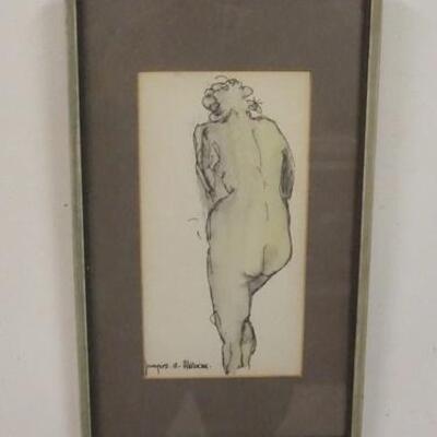 1073	SIGNED DRAWING OF NUDE, 13 3/4 IN X 8 1/4 IN OVERALL
