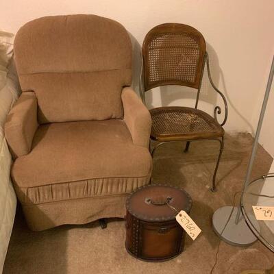 2760	

2 Chairs And A Decorative Box
Chairs Measure Approx: 27â€ x 30â€ x 40â€ - 19â€ x 20â€ x 38â€ Box Measures Approx: 12â€ x...