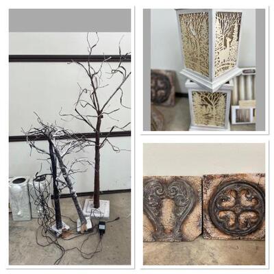 Beautiful candle holders, led candles, led trees & more. Tallest tree is 49 inches tall with a 8 in base. Smallest decor 8 x 8 1/2