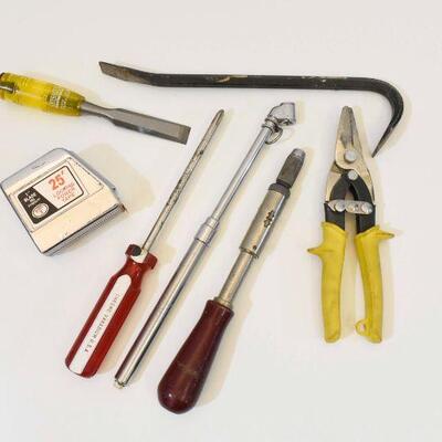 Various Tools Tin Snips Tire Gauge Etc
